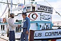Greenpeace Foundation President Robert Hunter greets Mendocino Whale War leader Byrd Baker before the MWW anti-whaling voyage in 1976.