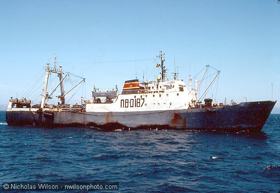 The Aleksandrovsk, one of over a dozen 300 ft. trawlers from the Soviet Union dragging huge nets on the ocean bottom just outside the then 12-mi. limit of U.S. jurisdiction.