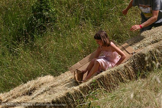 Sliding on the hay bales