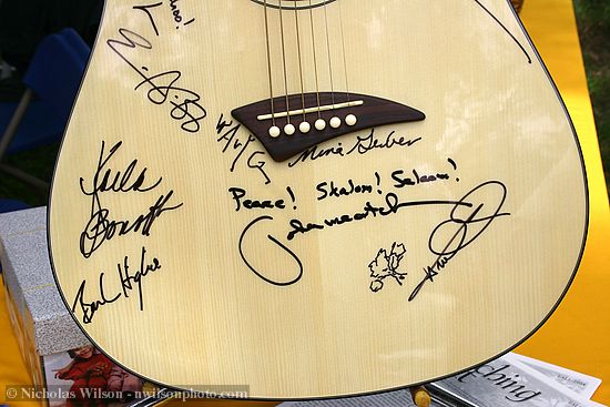 Detail of signed guitar for Seva Foundation