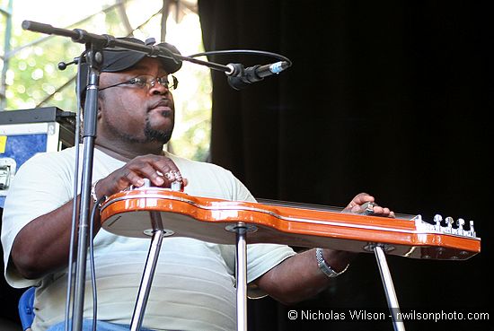 Darick Campbell plays Hawaiian steel guitar with the Campbell Brothers gospel music group