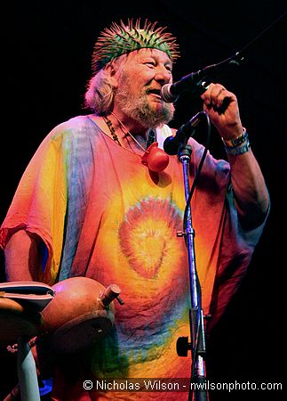 Wavy Gravy says a final word or two from the main stage Sunday night as the 2006 festival closes