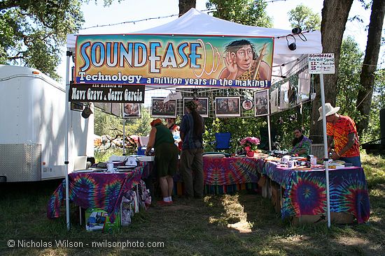 Vendor booth with SoundEase and artwork by Wavy Gravy and Jerry Garcia