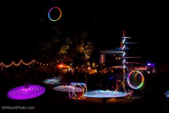 Lighted hula hoops in motion