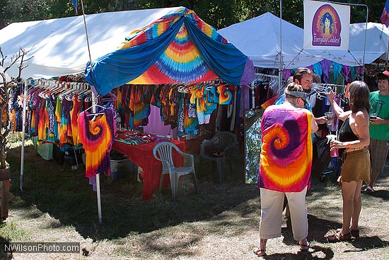 Craft vendor booths line the sides of the main concert meadow
