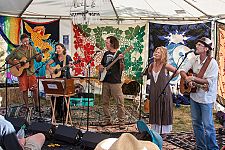 From left, Kimball Hurd, Alicia Fineman, Freebo, Eleanore MacDonald and Paul Kamm. The full cast of the singer/songwriter program at the Revival Tent.