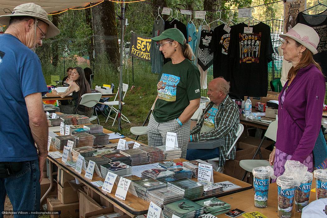 The CD booth is well stocked with artists' products.