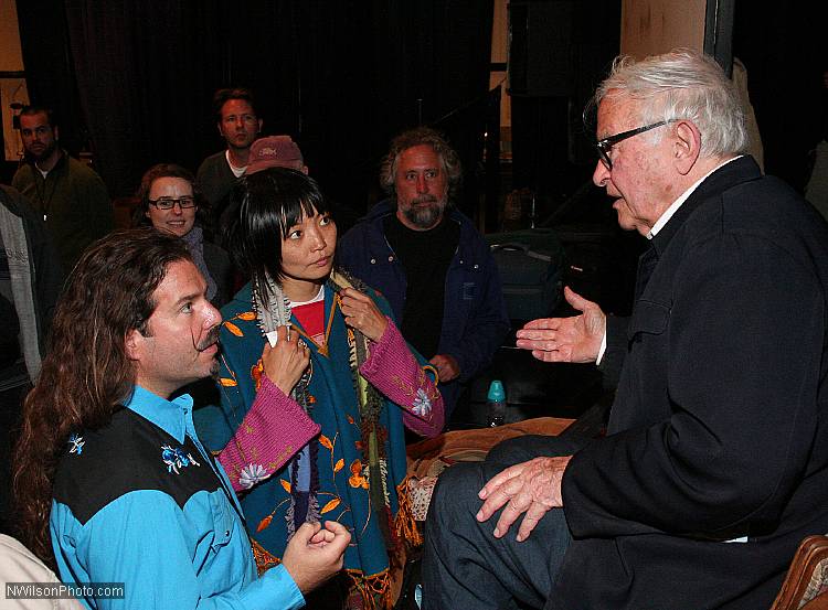 Guest of Honor Albert Maysles chats with filmmaker Adrian Belic (Genghis Blues; Beyond The Call) at the 2007 Mendocino Film Festival.