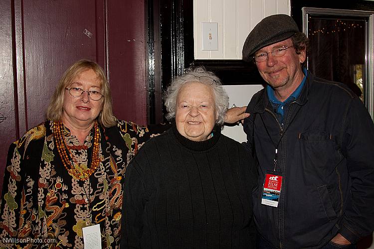 Mendocino Film Festival Program Director Pat Ferrero with folksinger Ronnie Gilbert and filmmaker Yasha Aginsky after the screening of his documentary "Always Been A Rambler."
