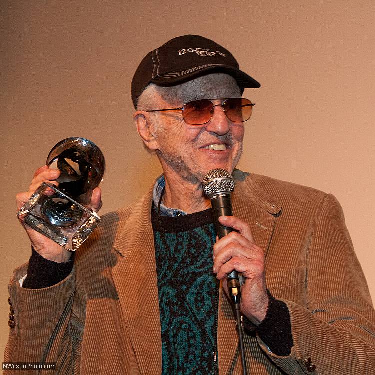 Veteran cinematographer Haskell Wexler (One Flew Over The Cuckoo's Nest) accepts the Albert Maysles Award for Excellence at the 2010 Mendocino FIlm Festival.