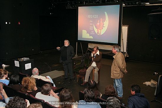 Cinematographer Laszlo Kovacs, answers a question from the audience following a screening of "Paper Moon" at the inaugural Mendocino Film Festival in May, 2006. Next to him are his gaffer of 35 years, Rich Aguilar, and MFF board member Jim McCullough.