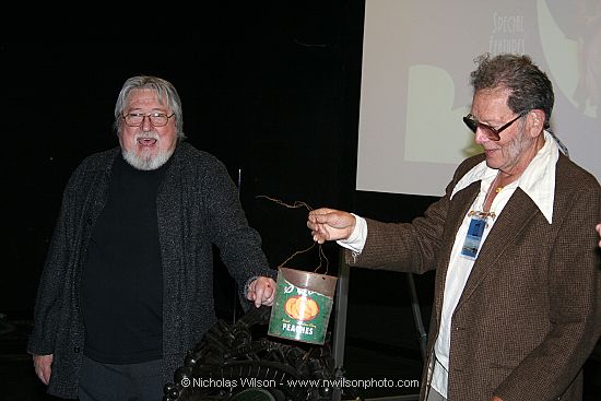 After a screening of "Paper Moon" at the inaugural Mendocino Film Festival in May, 2006, cinematographer Laszlo Kovacs laughs when his gaffer of 35 years Rich Aguilar shows an old peach can he used as an improvised lighting instrument when shooting the film.