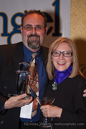 Mendocino Film Festival co-founders Keith and Judith Brandman with the Watertower Award presented to them at the opening reception.