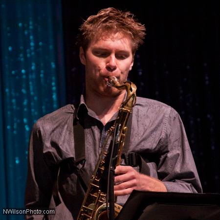 Chase Baird on sax with the Julian Pollack sextet.