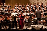 Bass Martin Bell and soprano Shawnette Sulker with the Mendocino Music Festival Orchestra and Chorus in the final concert.