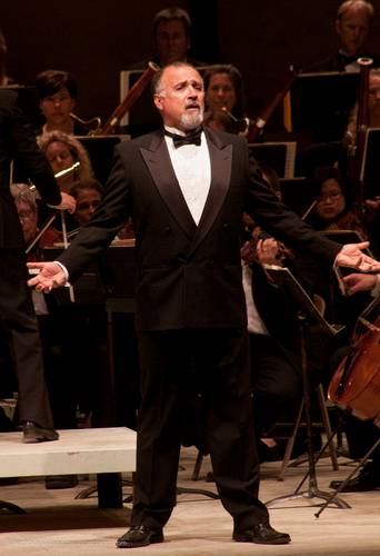 Baritone Hector Vasquez in performance with the Mendocino Music Festival Orchestra during the OperaFest program.