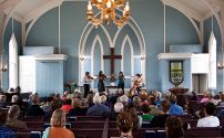 The Real Vocal String Quartet performed in the Mendocino Presbyterian Church sanctuary.
