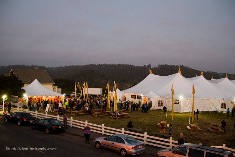 Twilight intermission at the Mendocino Music Festival's signature big tent concert hall.