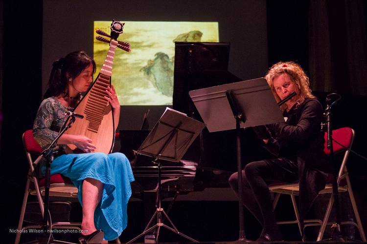 Wu Man with flautist Mindy Rosenfeld in the Music for a Teahouse program.