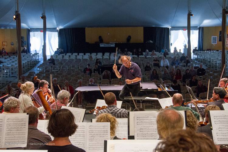 Orchestra view of Maestro Pollack during rehearsal Saturday July 21, 2012, for the grand finale concert that night.