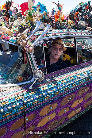 Larry Fuente in his Mad Cad art car