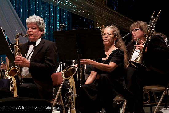 Francis Vanek on tenor sax, Barbara D'Augelli on baritone sax and Tonya Akeley on trombone