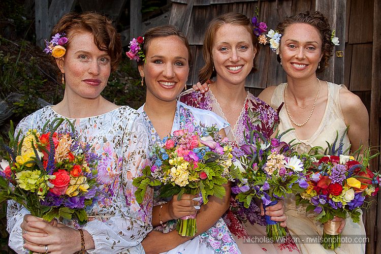 A beautiful June bride and her bridesmaids